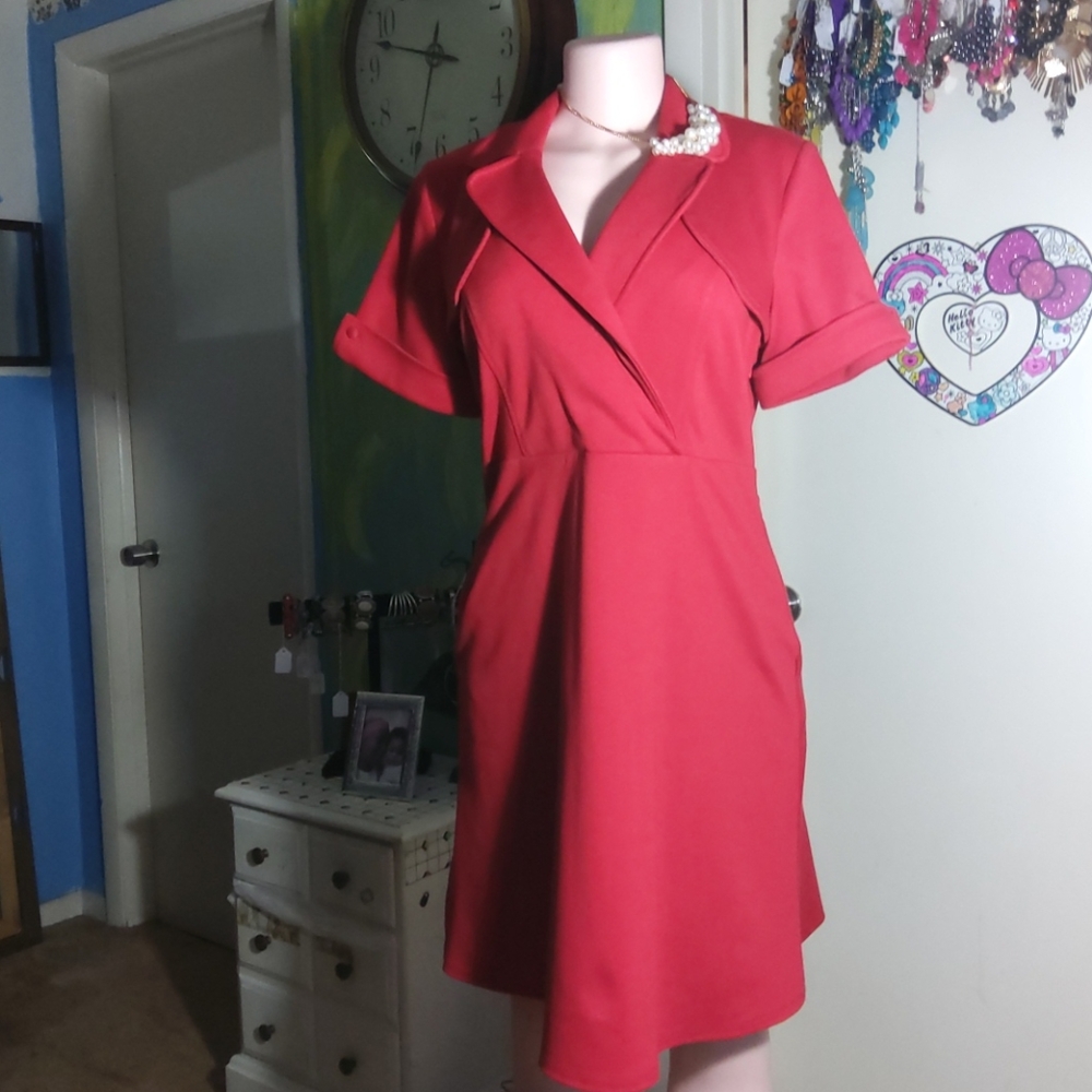 Spense Petite short sleeves red dress